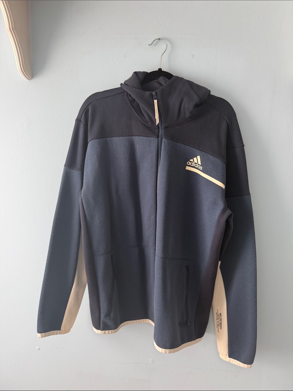 adidas Navy & Beige Zip-Up Hoodie Jacket